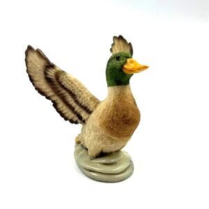 Vintage HTF Stone Critters Resin Mallard Duck 4" Figurine 1990 Open Wings Flight